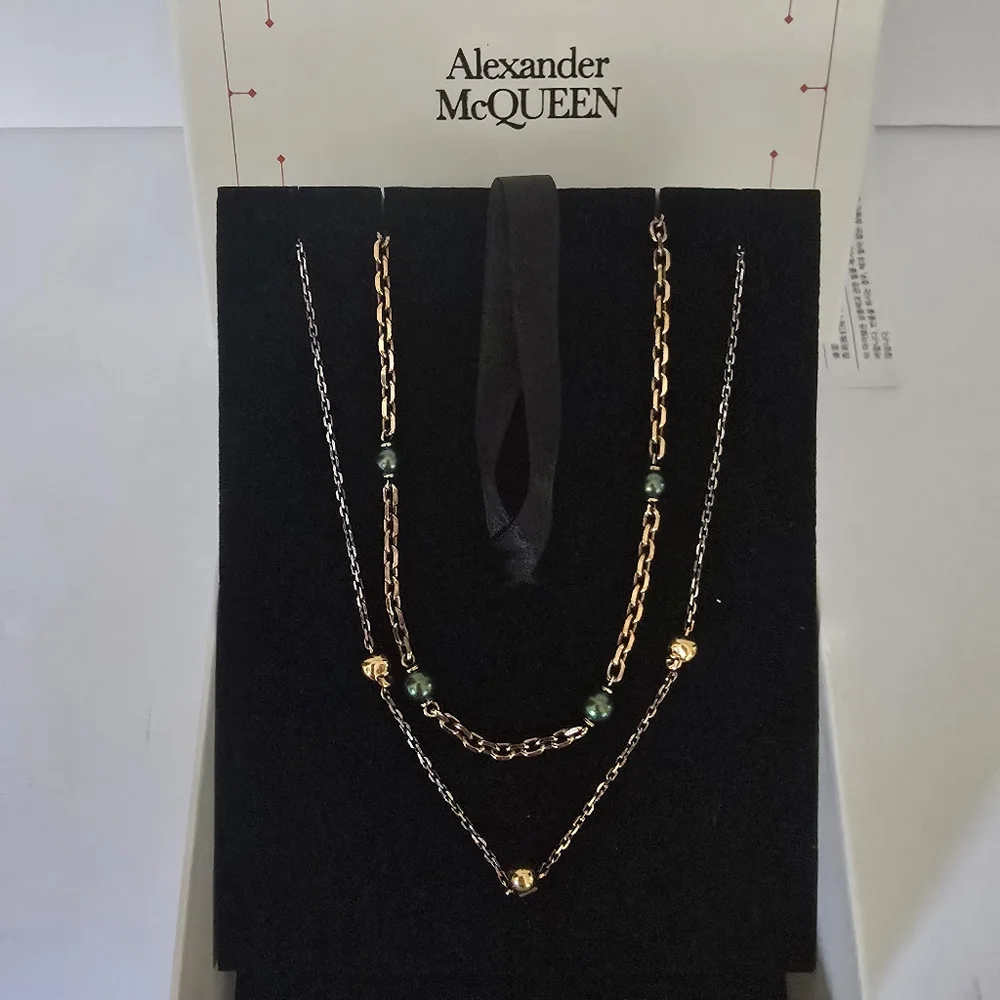 Alexander McQueen Layered Skull Beads Necklace Bronze Green - Picture 4 of 9